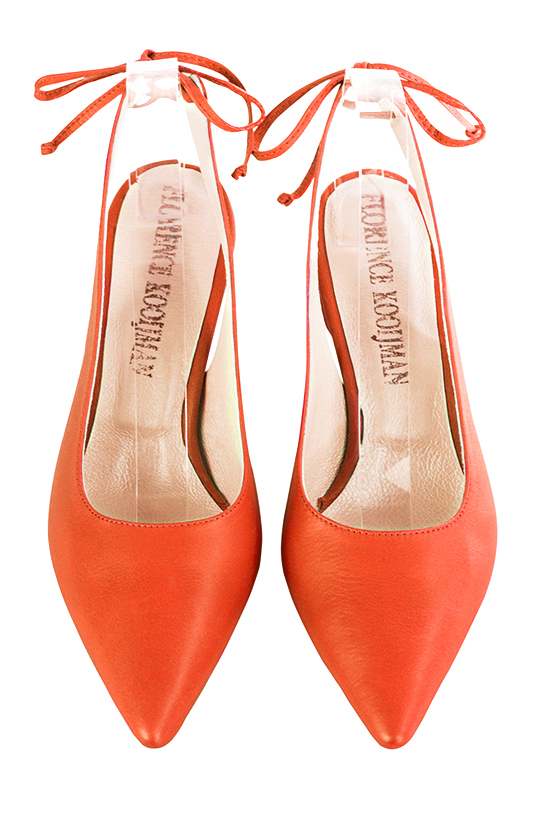 Clementine orange women's slingback shoes. Pointed toe. Medium spool heels. Top view - Florence KOOIJMAN